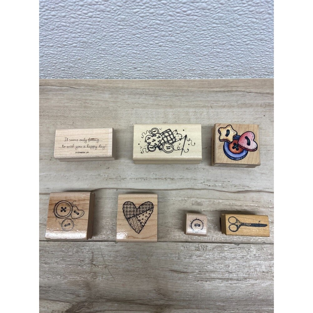 Set Of 7 Mixed Brands Sewing Wood Mounted Ruuber Stamps